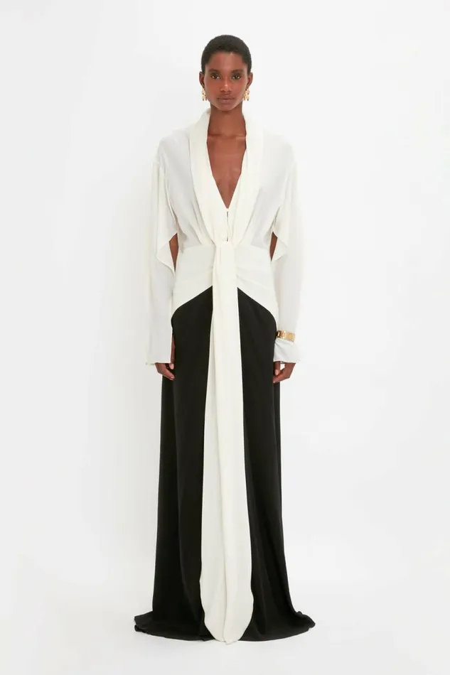 Women Dresses Victoria Beckham Tie Detail Gown In VanillaBlack