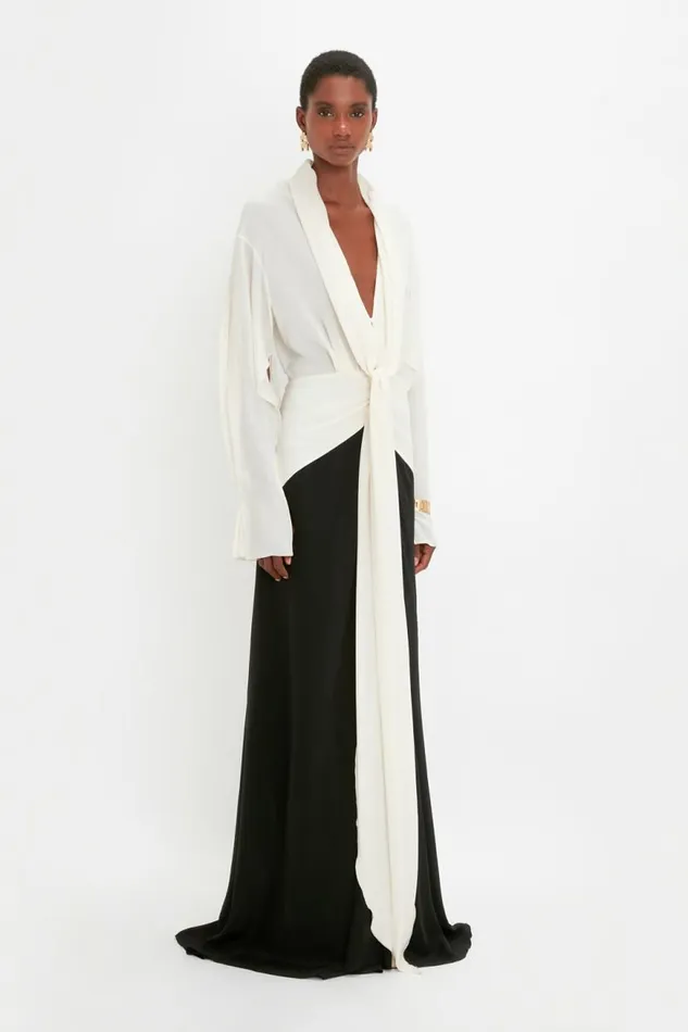 Women Dresses Victoria Beckham Tie Detail Gown In VanillaBlack