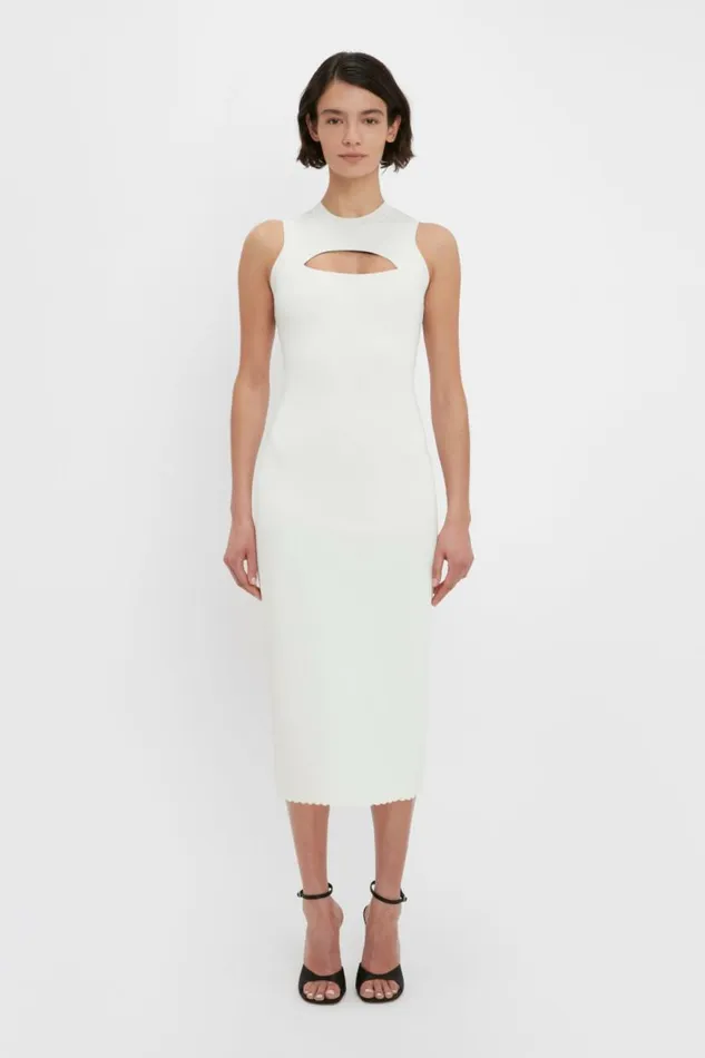 Women Dresses Victoria Beckham VB Body Slash Front Midi Dress In White