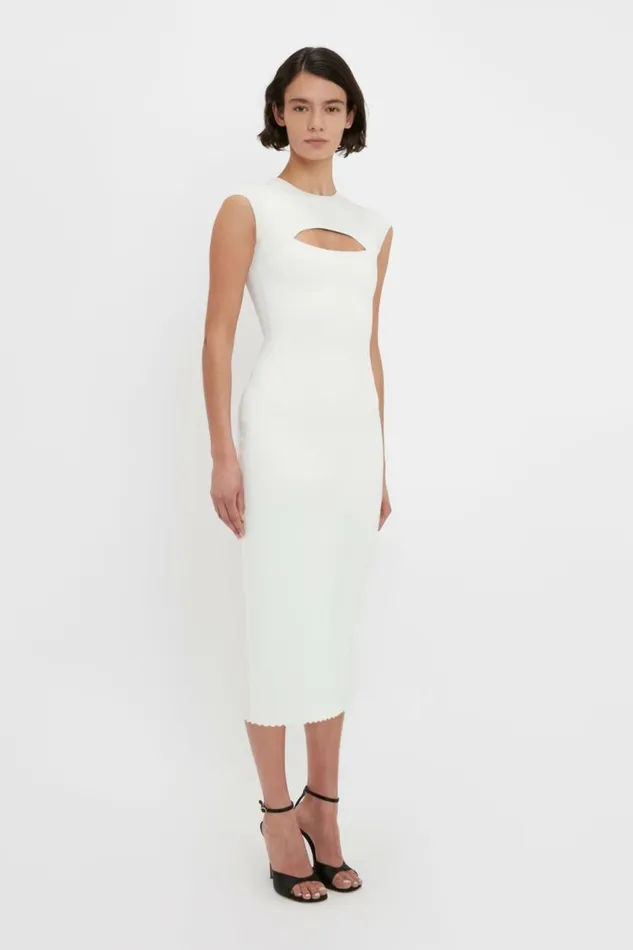 Women Dresses Victoria Beckham VB Body Slash Front Midi Dress In White