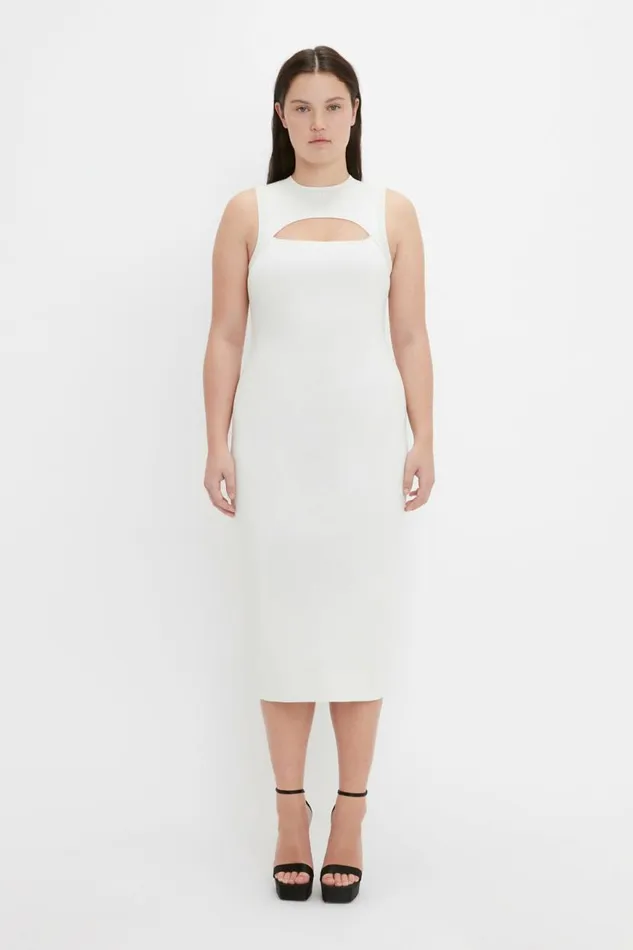 Women Dresses Victoria Beckham VB Body Slash Front Midi Dress In White