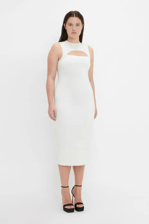 Women Dresses Victoria Beckham VB Body Slash Front Midi Dress In White