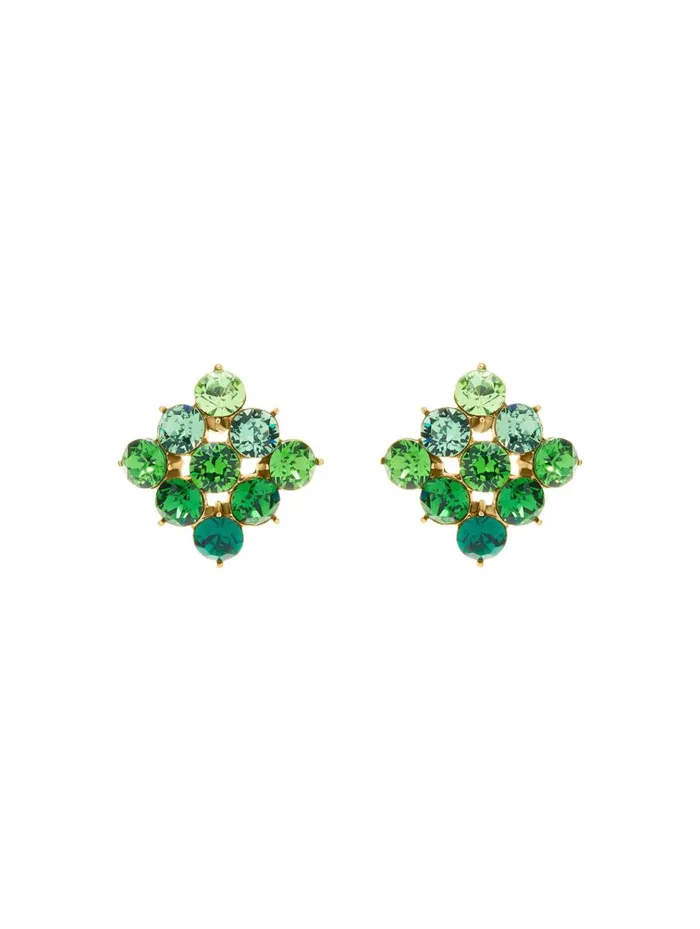 Women Earrings Oscar De La Renta Simple Crystal Lozenge Earrings Emerald Multi