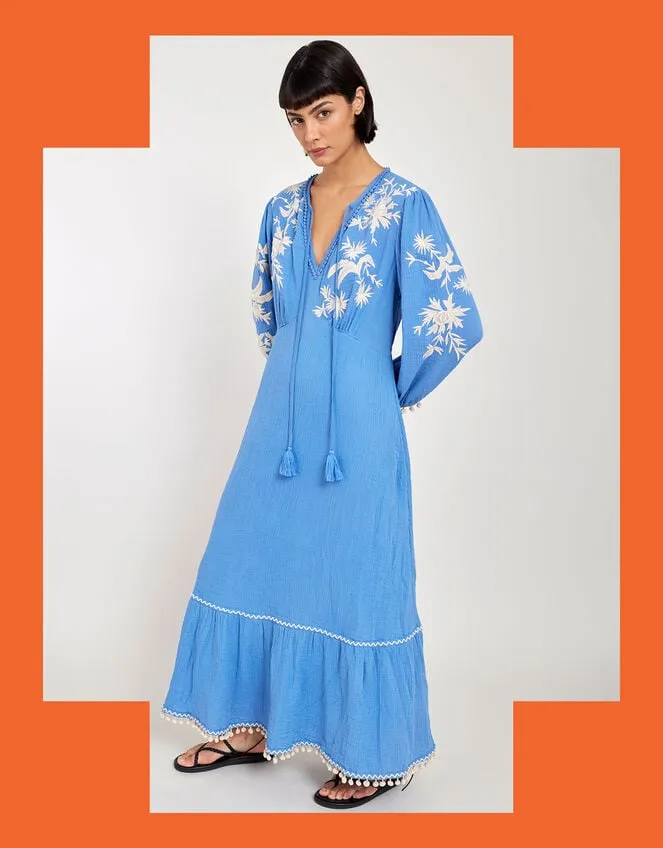 Women East Embroidered Long Sleeve Dress Blue Monsoon Dresses