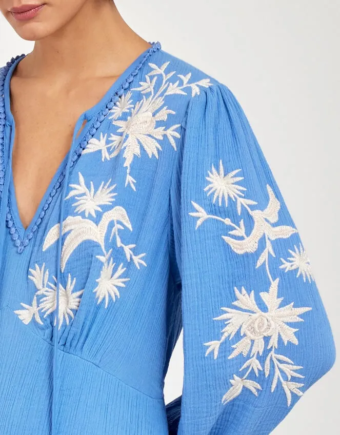 Women East Embroidered Long Sleeve Dress Blue Monsoon Dresses