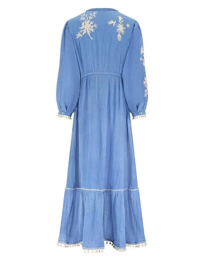 Women East Embroidered Long Sleeve Dress Blue Monsoon Dresses