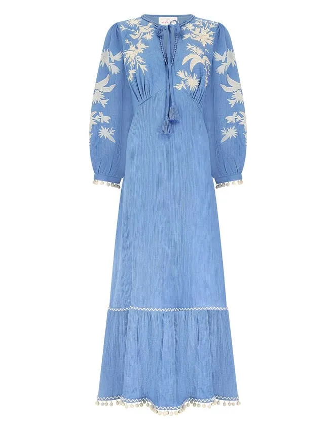 Women East Embroidered Long Sleeve Dress Blue Monsoon Dresses