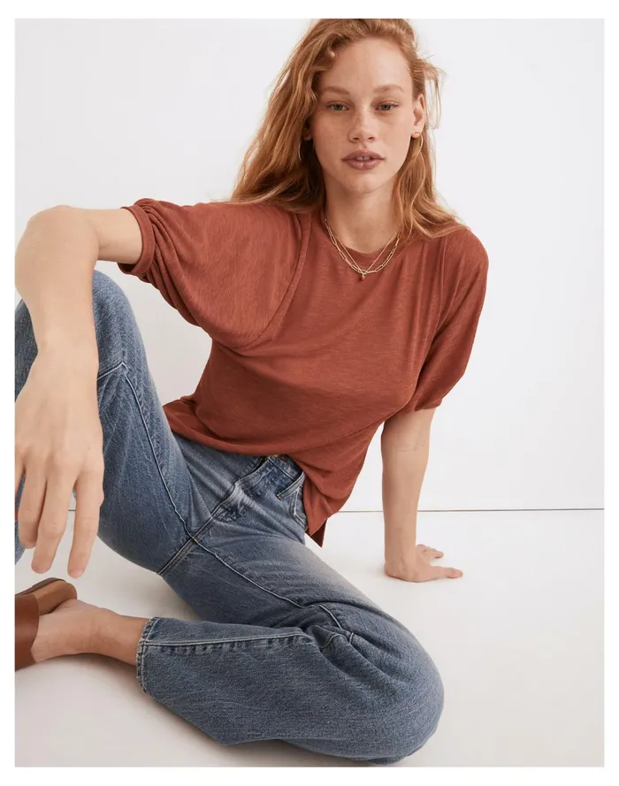 Women Eastover Bubble Sleeve Tee Weathered Brick Madewell Tops and Shirts Women Eastover Bubble Sleeve Tee Weathered Brick Madewell Tops and Shirts
