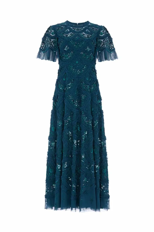 Women Embellished Dresses Needle and Thread Carmen Ruffle Ankle Gown Green