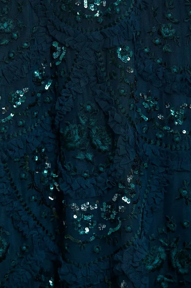 Women Embellished Dresses Needle and Thread Carmen Ruffle Ankle Gown Green