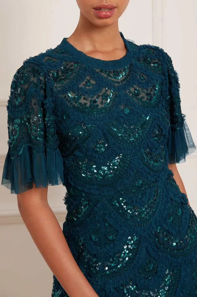 Women Embellished Dresses Needle and Thread Carmen Ruffle Ankle Gown Green