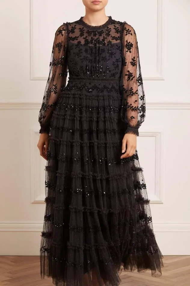 Women Embellished Dresses Needle and Thread Eve Sequin Gown Black