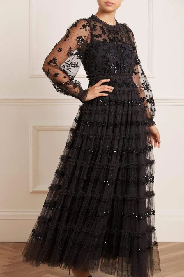 Women Embellished Dresses Needle and Thread Eve Sequin Gown Black