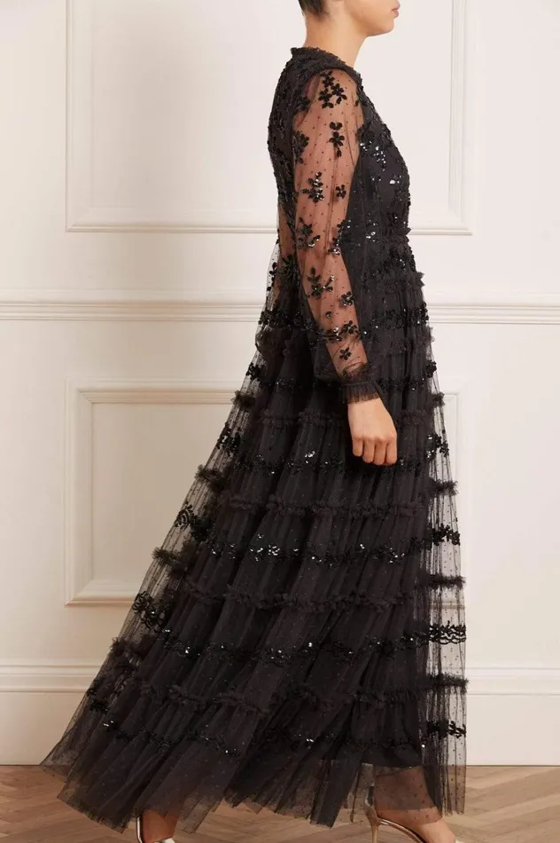 Women Embellished Dresses Needle and Thread Eve Sequin Gown Black
