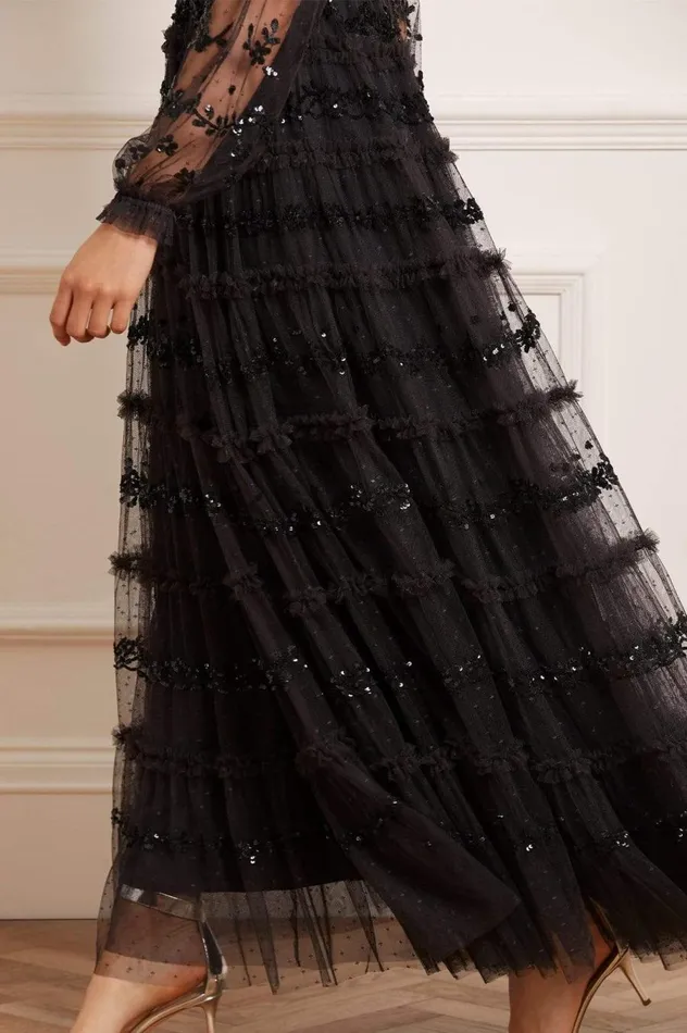 Women Embellished Dresses Needle and Thread Eve Sequin Gown Black