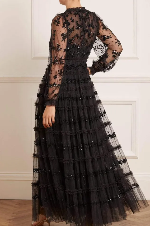Women Embellished Dresses Needle and Thread Eve Sequin Gown Black
