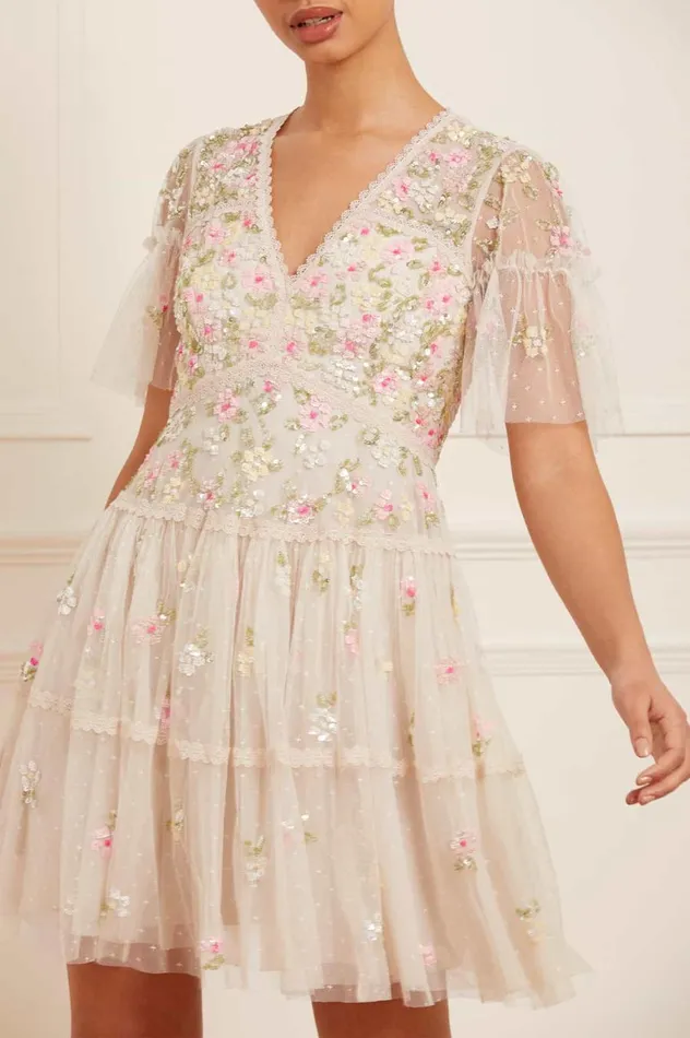 Women Embellished Dresses Needle and Thread Freesia Ditsy Micro Mini Dress Champagne