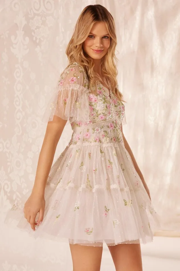 Women Embellished Dresses Needle and Thread Freesia Ditsy Micro Mini Dress Champagne Women Embellished Dresses Needle and Thread Freesia Ditsy Micro Mini Dress Champagne