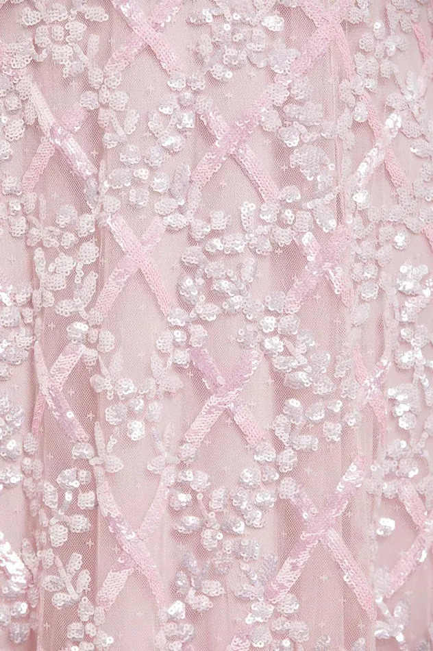 Women Embellished Dresses Needle and Thread Garden Lattice Gloss Ankle Gown Pink