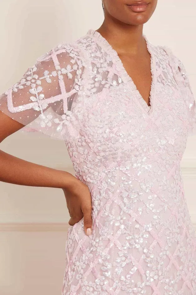 Women Embellished Dresses Needle and Thread Garden Lattice Gloss Ankle Gown Pink