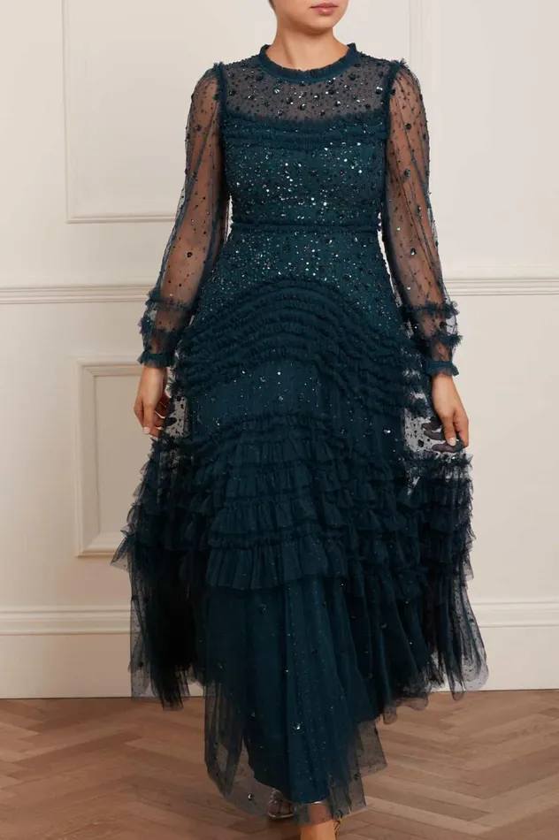 Women Embellished Dresses Needle and Thread Maybelle Sequin Gown Green