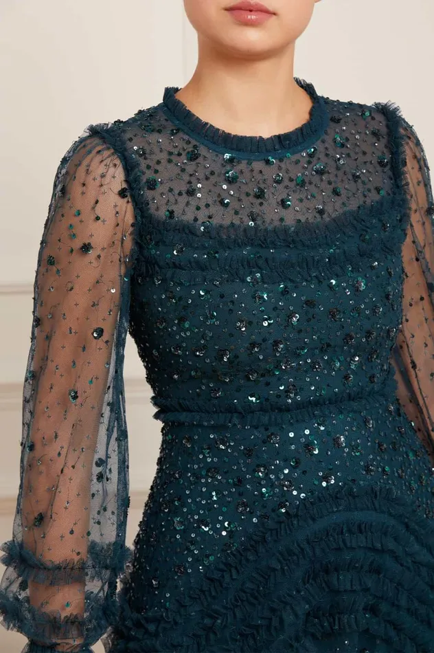 Women Embellished Dresses Needle and Thread Maybelle Sequin Gown Green