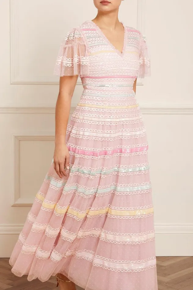 Women Embellished Dresses Needle and Thread Rainbow Gown Pink