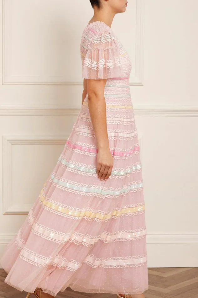 Women Embellished Dresses Needle and Thread Rainbow Gown Pink