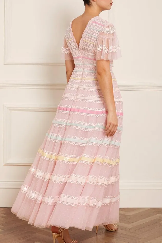Women Embellished Dresses Needle and Thread Rainbow Gown Pink