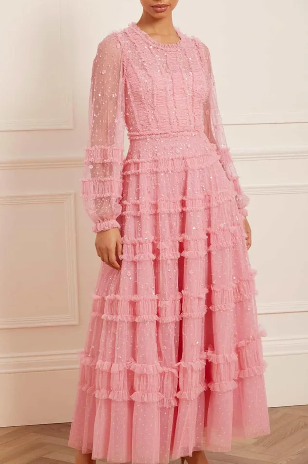Women Embellished Dresses Needle and Thread Violet Shimmer Ankle Gown Pink Women Embellished Dresses Needle and Thread Violet Shimmer Ankle Gown Pink
