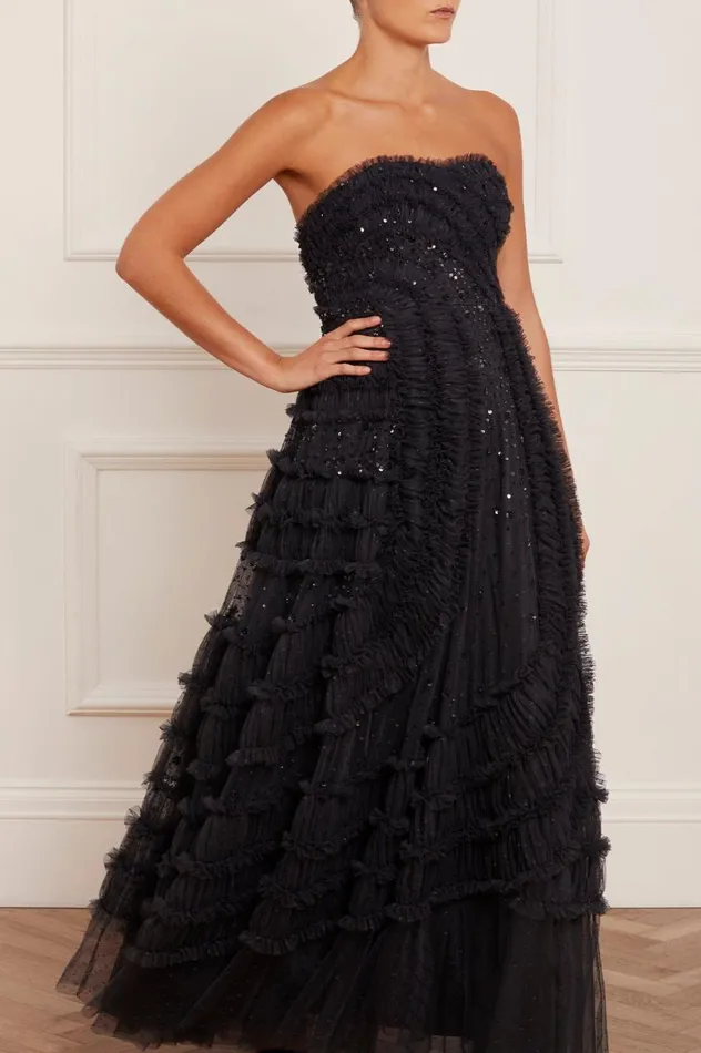 Women Embellished Dresses Needle and Thread Violet Shimmer Strapless Gown Black