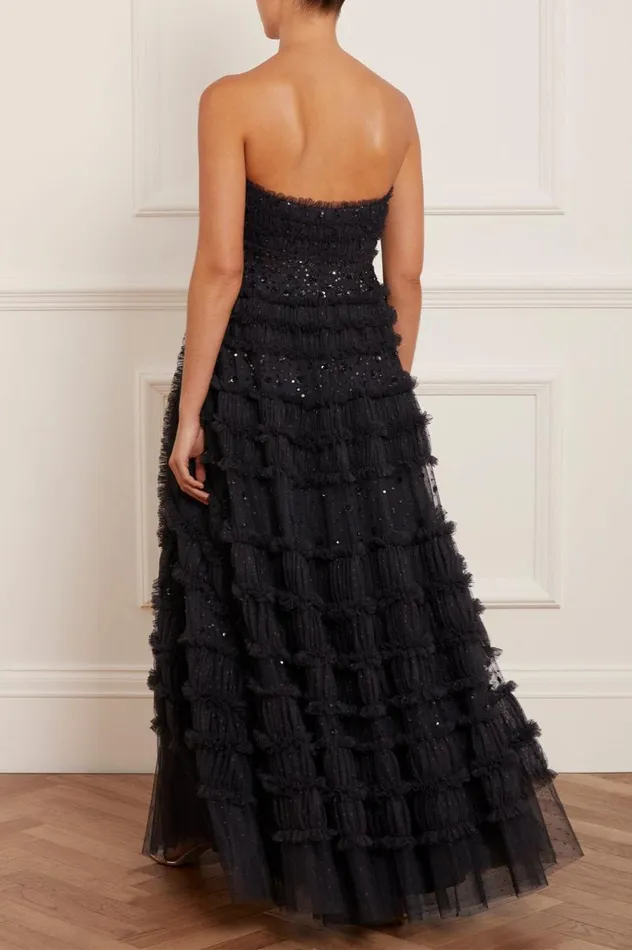 Women Embellished Dresses Needle and Thread Violet Shimmer Strapless Gown Black