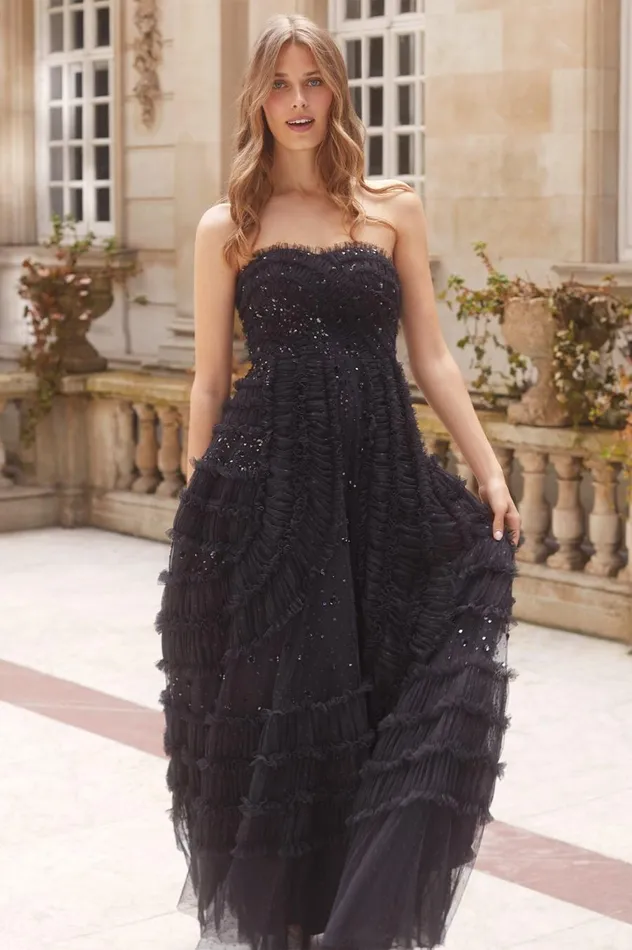 Women Embellished Dresses Needle and Thread Violet Shimmer Strapless Gown Black