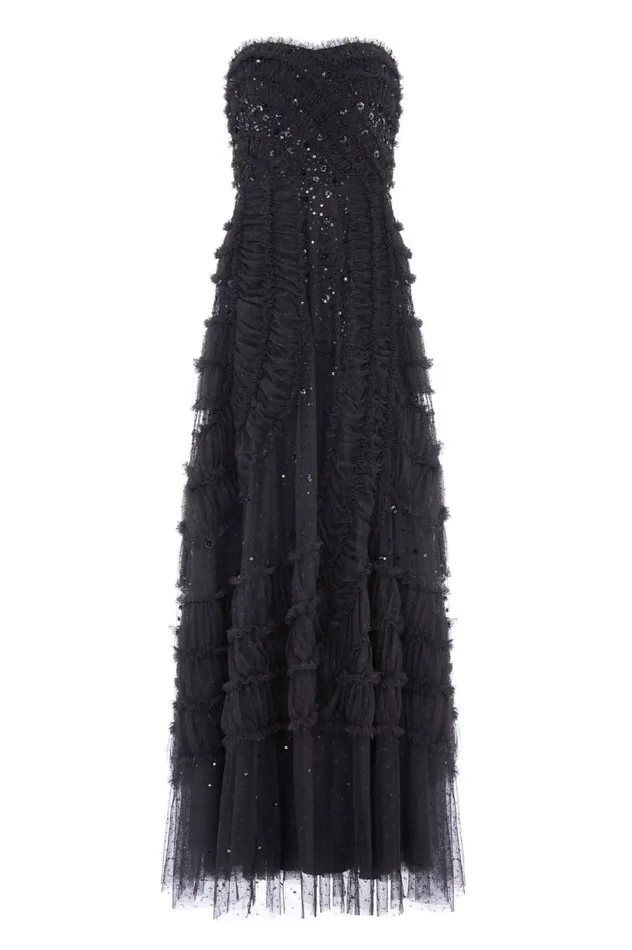 Women Embellished Dresses Needle and Thread Violet Shimmer Strapless Gown Black