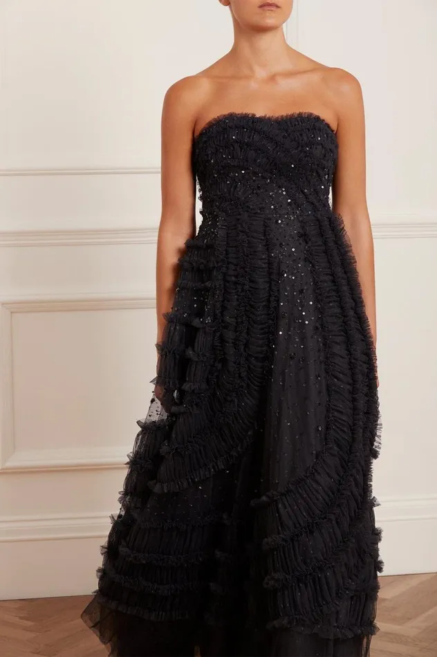 Women Embellished Dresses Needle and Thread Violet Shimmer Strapless Gown Black