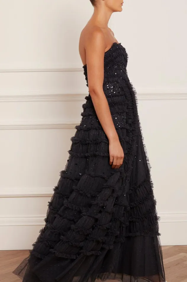 Women Embellished Dresses Needle and Thread Violet Shimmer Strapless Gown Black