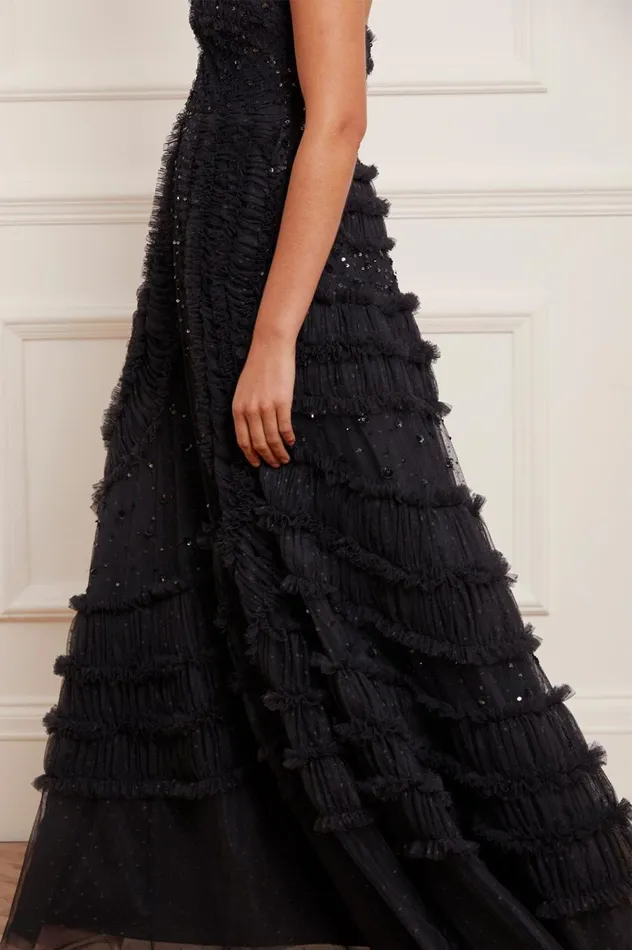 Women Embellished Dresses Needle and Thread Violet Shimmer Strapless Gown Black