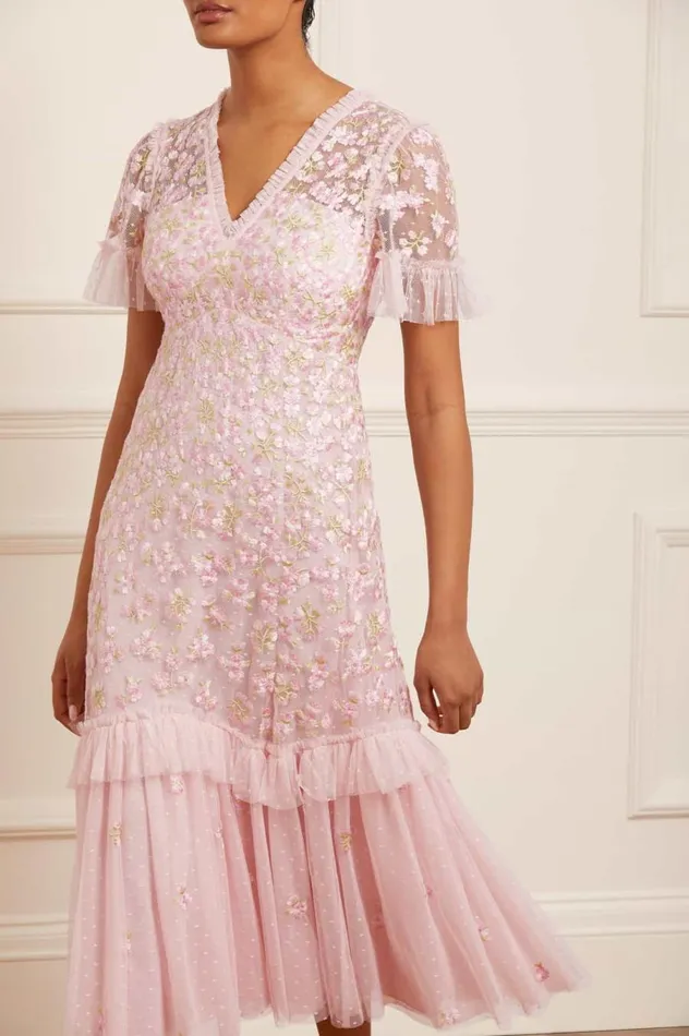 Women Embroidered Dresses Needle and Thread Evening Primrose Ballerina Dress Pink