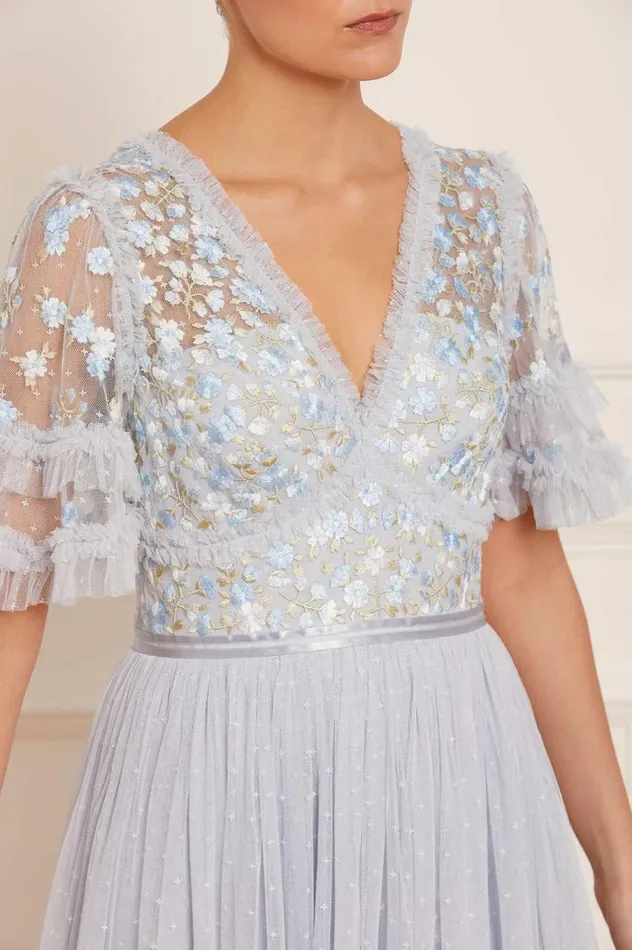 Women Embroidered Dresses Needle and Thread Wildflower Ditsy Bodice Ankle Gown Blue Women Embroidered Dresses Needle and Thread Wildflower Ditsy Bodice Ankle Gown Blue