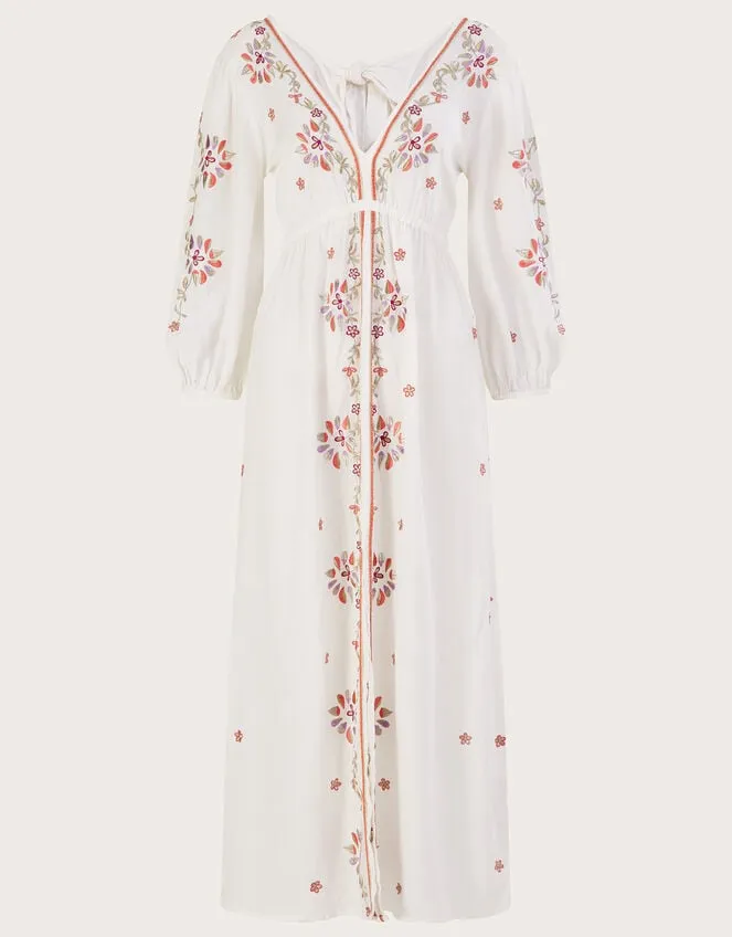 Women Embroidered Maxi Kaftan Dress In Lenzing Ecovero Ivory Monsoon Dresses