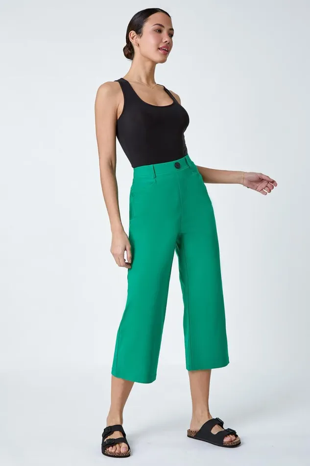 Women Emerald Elastic Waist Stretch Cropped Culotte Roman Coords