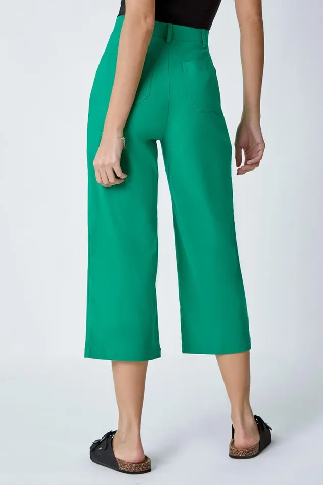 Women Emerald Elastic Waist Stretch Cropped Culotte Roman Coords