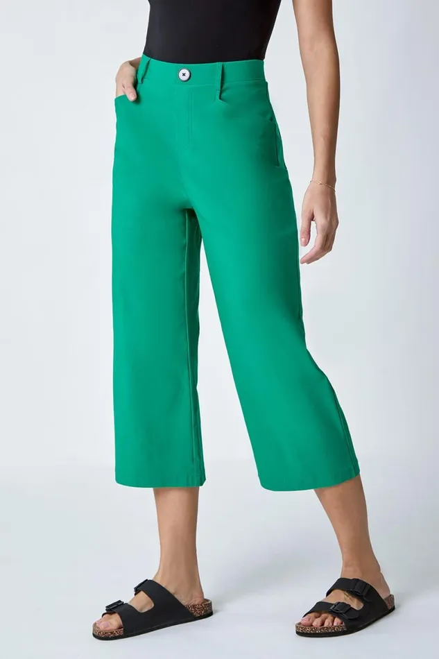 Women Emerald Elastic Waist Stretch Cropped Culotte Roman Coords