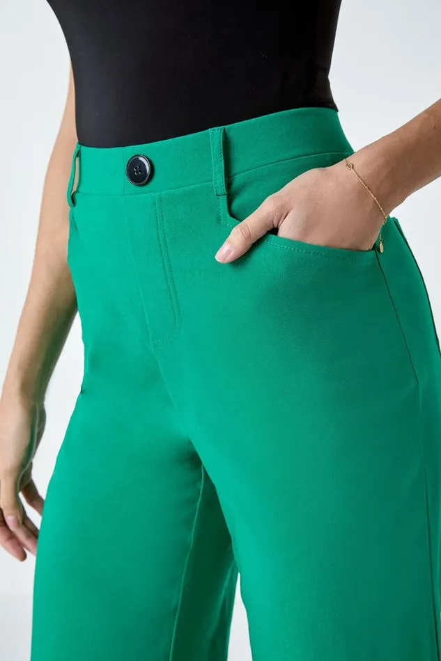 Women Emerald Elastic Waist Stretch Cropped Culotte Roman Coords