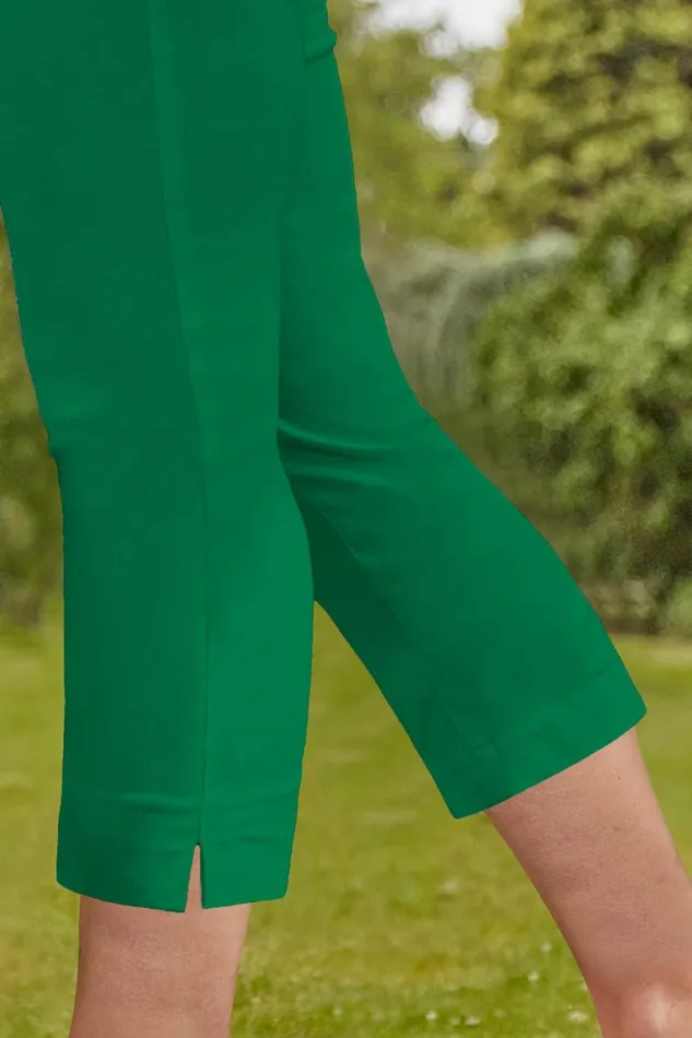 Women Emerald Green Elastic Waist Stretch Cropped Trousers Roman Coords