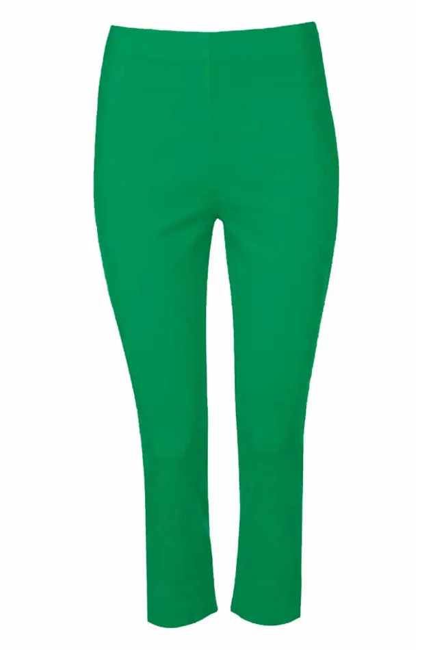Women Emerald Green Elastic Waist Stretch Cropped Trousers Roman Coords