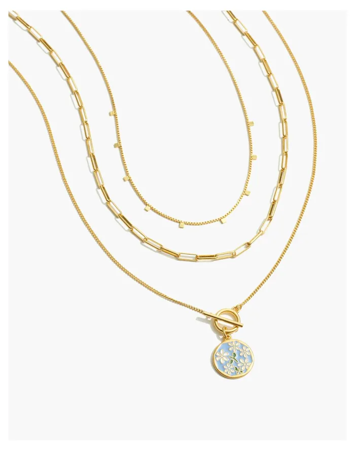 Women Enamel Daisy Coin Necklace Set Vintage Gold Madewell Necklaces