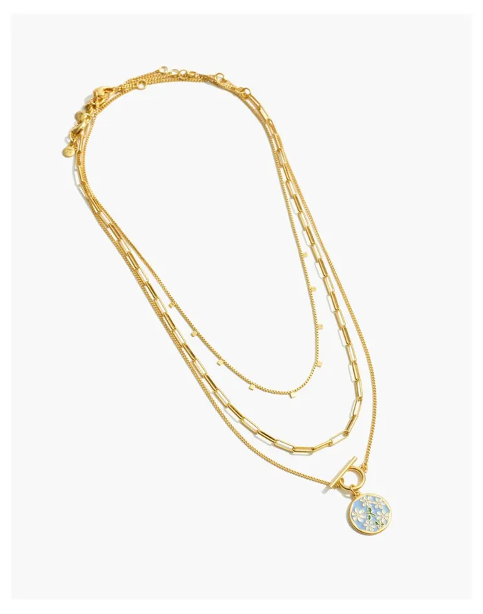 Women Enamel Daisy Coin Necklace Set Vintage Gold Madewell Necklaces Women Enamel Daisy Coin Necklace Set Vintage Gold Madewell Necklaces