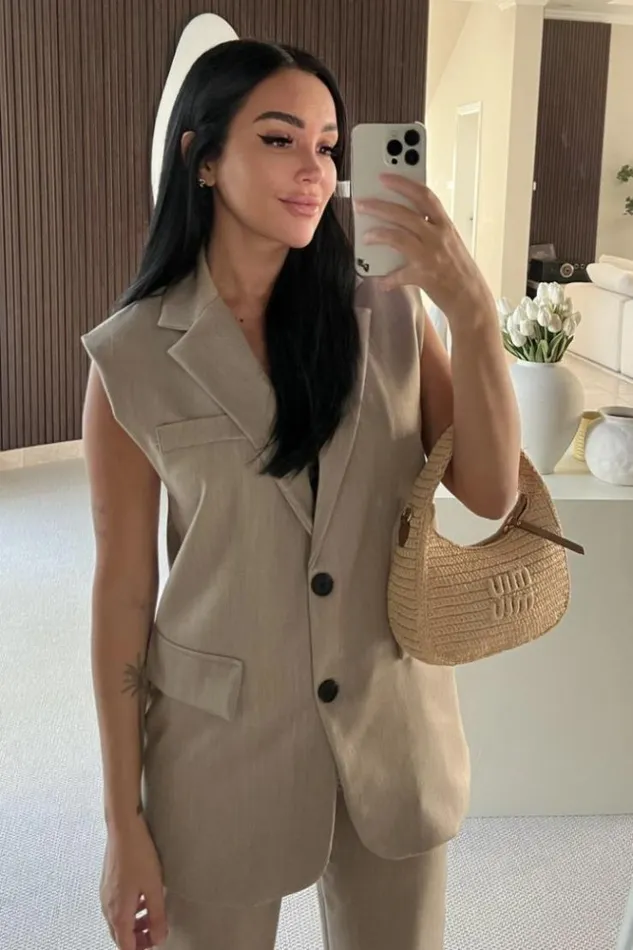 Women Ensemble 2 Pices Blazer Sans Manches Pantalon Beige Beige Brentiny Paris Pants Women Ensemble 2 Pices Blazer Sans Manches Pantalon Beige Beige Brentiny Paris Pants