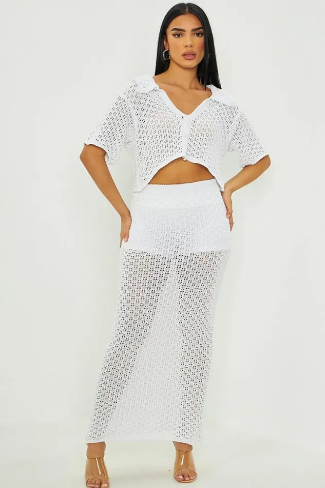 Women Ensemble 2 Pices Chemise Jupe En Crochet Blanc White Brentiny Paris Sets With Top Bottoms